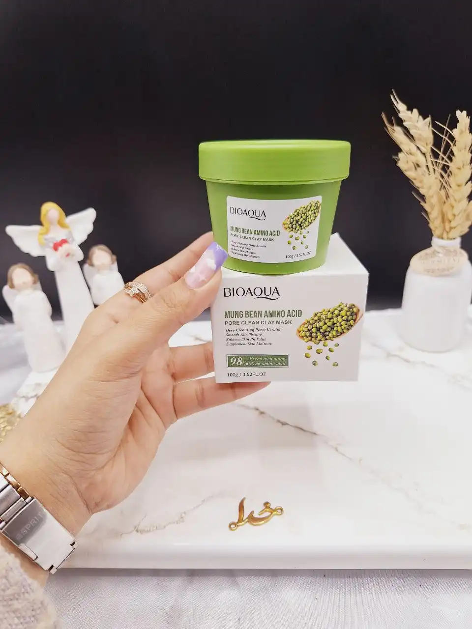 ماسک صورت گلی کاسه ای ماش درمان جوش و منافذ دارای آمینو اسید بیوآکوا BIOAQUA کد BQY53928