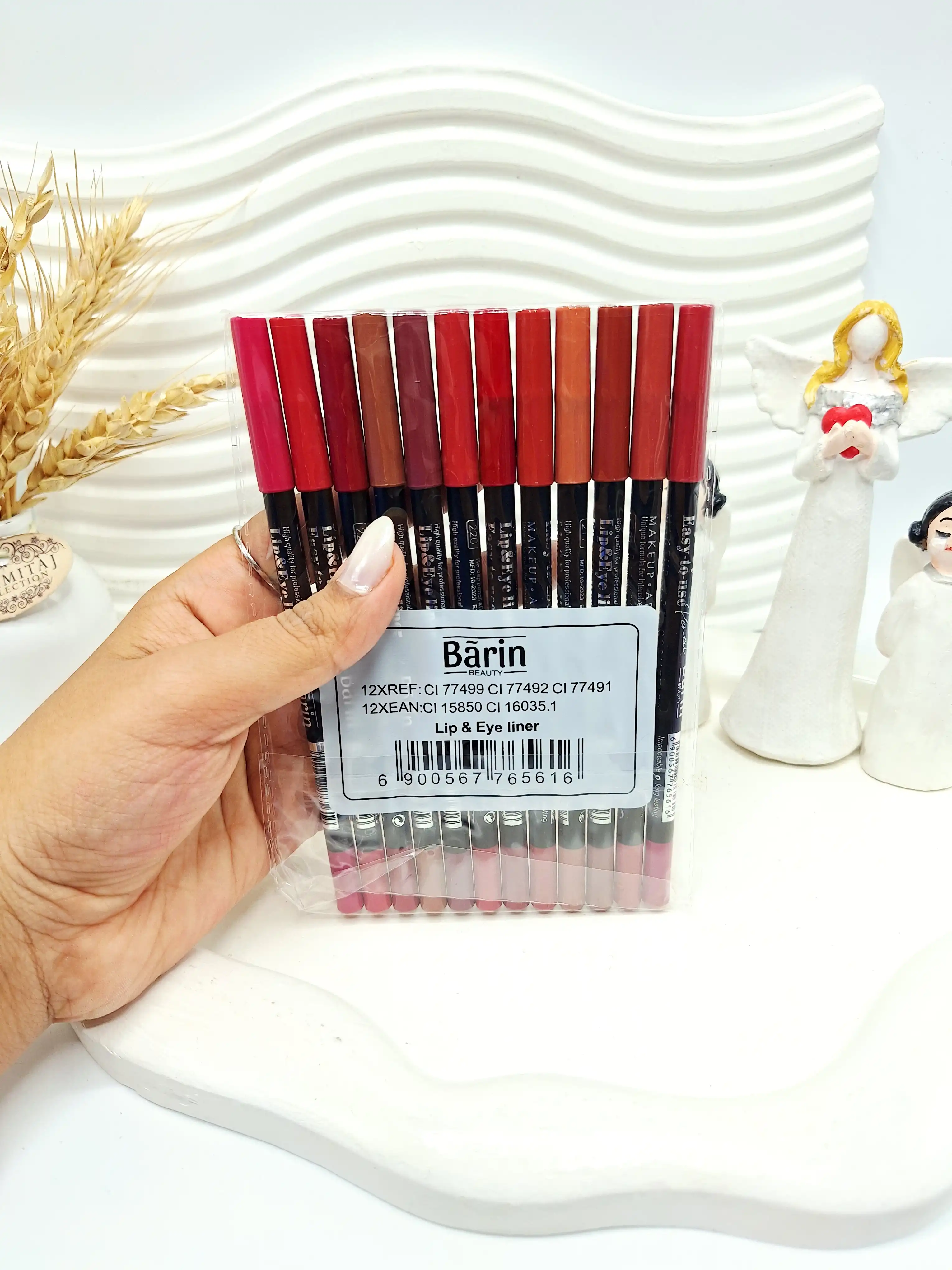 پک 12تایی خط لب مدادی Barin کد B  (رنگ پک مداد مشکی) 5616