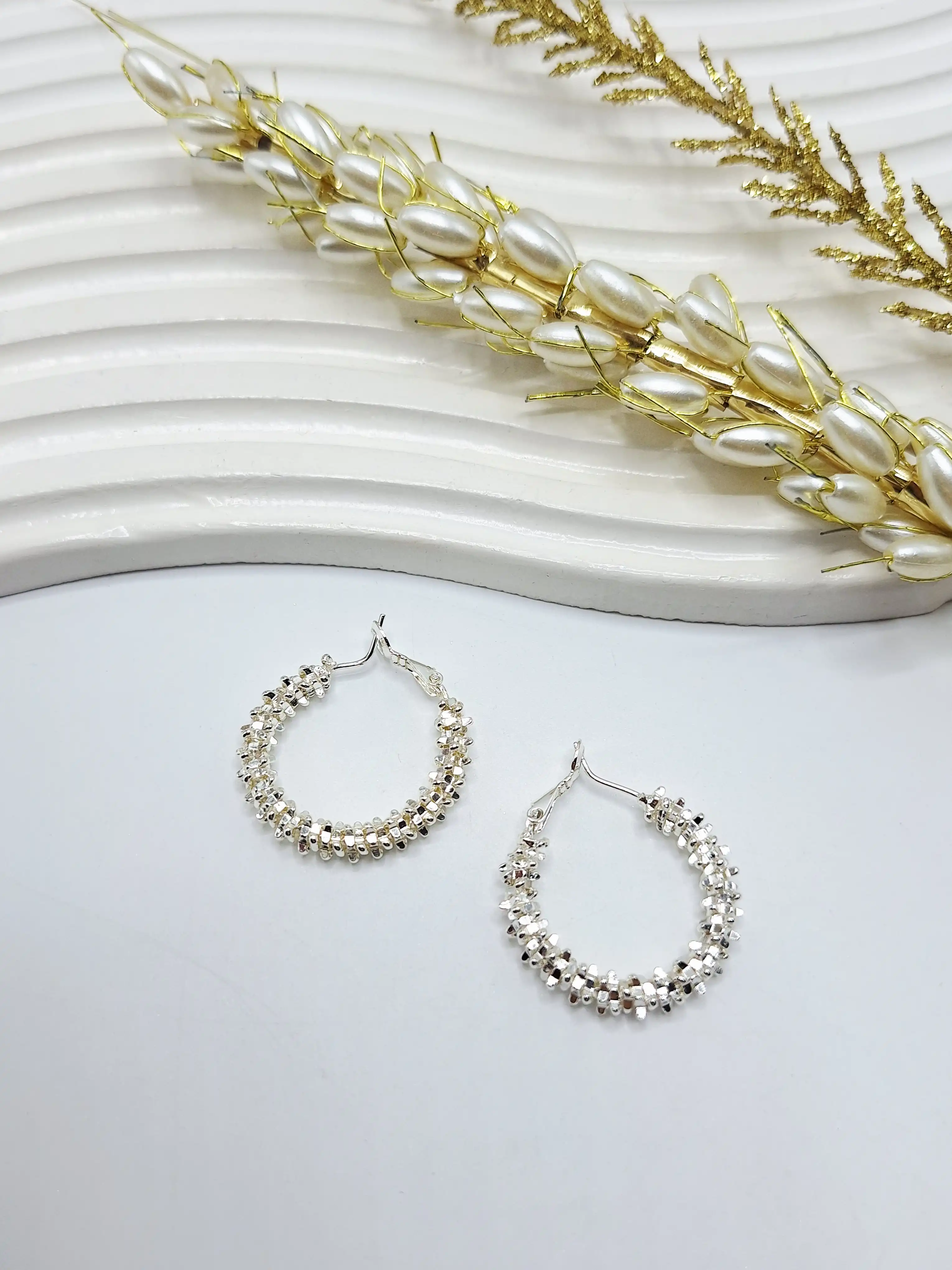 گوشواره مجلسی طرح شاخه ای نقره ای استیل